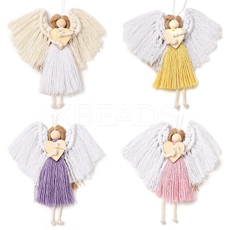 Angel Handmade Woven Macrame Cotton Thread Pendant Decorations HJEW-JM02454-1