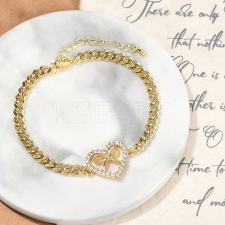 Brass Micro Pave Clear Cubic Zirconia Link Bracelets LS-BJEW-M050-05G-01-1