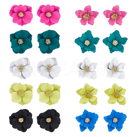 10 Pairs 10 Style Alloy 3D Flower Stud Earrings EJEW-FI0001-92-1