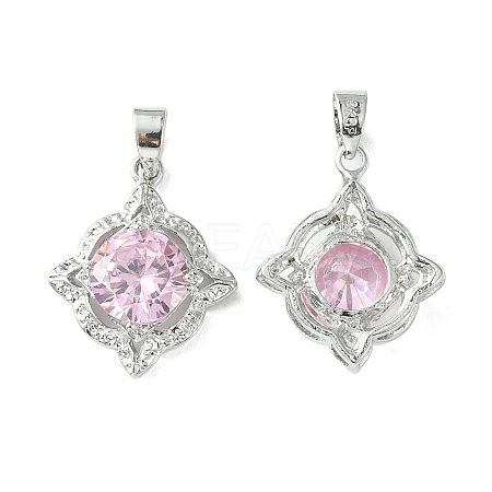 Brass Micro Pave Pink Cubic Zirconia Pendants KK-L208-02P-1