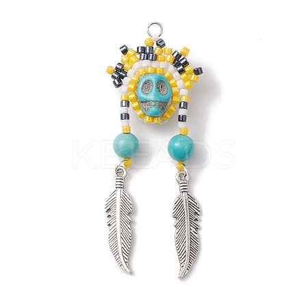 Seed Glass & Synthetic Turquoise Pendant PALLOY-MZ00243-01-1