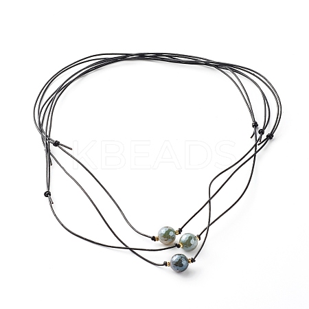 Pearl Luster Plated Round Faceted Natural Agate Pendant Necklace NJEW-JN03657-05-1