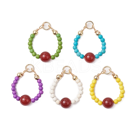 5Pcs 5 Colors Natural Carnelian(Dyd & Heated) and Dyed Synthetic Turquoise Pendants PALLOY-JF03191-1