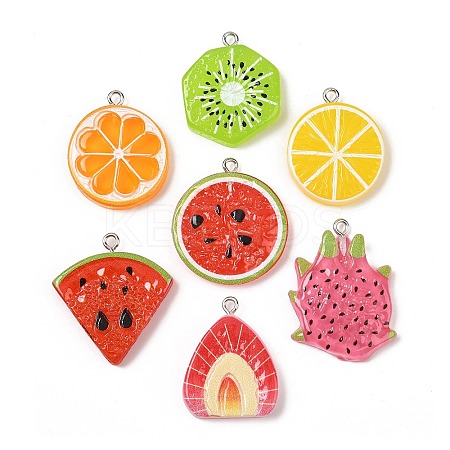 Fruit Theme Spray Painted Opaque Resin Pendants RESI-F061-02-1