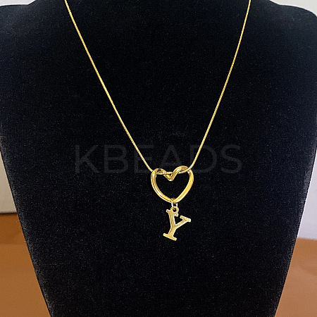 304 Stainless Steel Heart with Initial Pendant Necklaces for Women FS-WG4DC9E-25-1