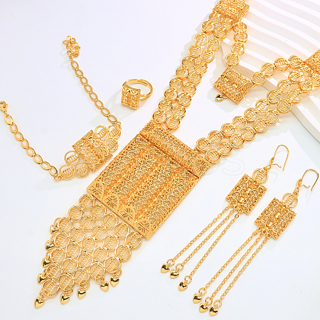 Alloy Hollow Rectangle Bracelets & Earrings & Necklaces & Rings Sets for Women QZ8606-1