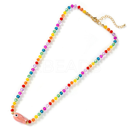 Porcelain Fish Pendant Rainbow Color Glass Beaded Necklaces for Friends and Couples KF3974-4-1