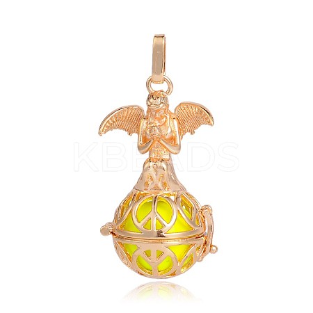 Golden Plated Brass Hollow Round Cage Pendants KK-J251-04G-1