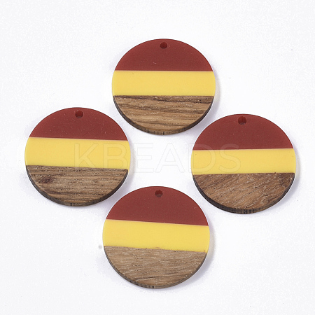Tri-color Resin & Walnut Wood Pendants RESI-S358-78M-1