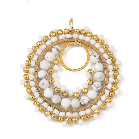 304 Stainless Steel & Brass & Natural Howlite & TOHO Glass Seed Beaded Pendants PALLOY-MZ01379-02-1