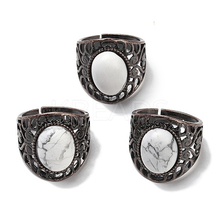 Natural Howlite Oval Adjustable Rings RJEW-K271-06R-25-1
