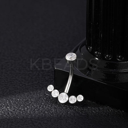 304 Stainless Steel Clear Cubic Zirconia Curved Barbell Belly Button Rings AJEW-D306-03P-04-1