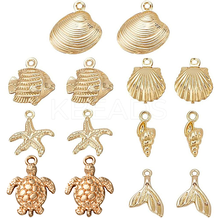 14Pcs 7 Styles Marine Theme Brass Charms FIND-PH0022-95-1