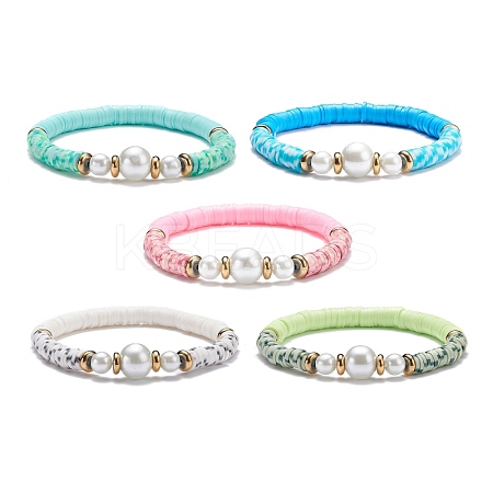 Handmade Polymer Clay Heishi Beads Stretch Bracelet BJEW-JB07453-1
