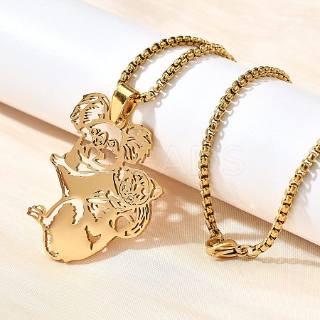 201 Stainless Steel Laser Cut Mother and Baby Koala Pendant Box Chain Necklaces for Women Men NJEW-E156-01G-1