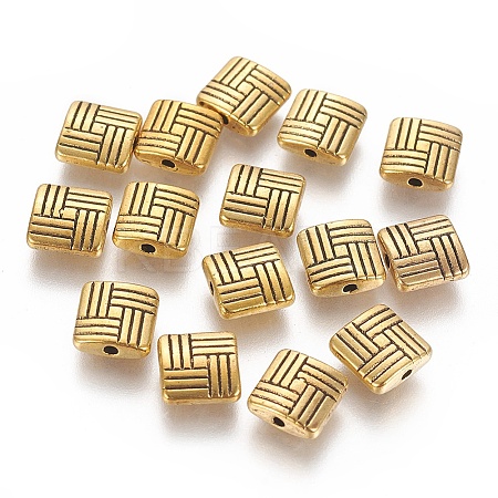 Tibetan Style Alloy Square Carved Stripes Beads LS-TIBEB-5602-AG-LF-1