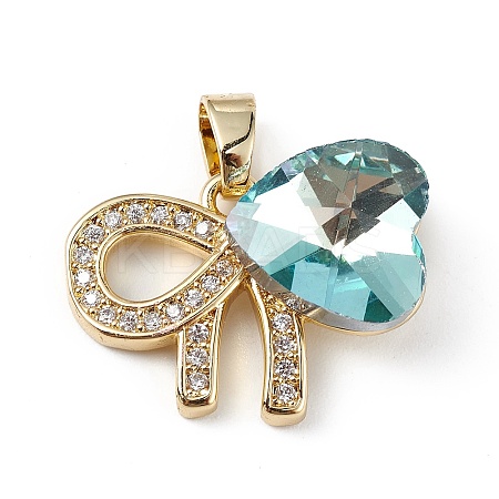 Real 18K Gold Plated Rack Plating Brass Micro Pave Clear Cubic Zirconia Pendants KK-C015-26G-17-1