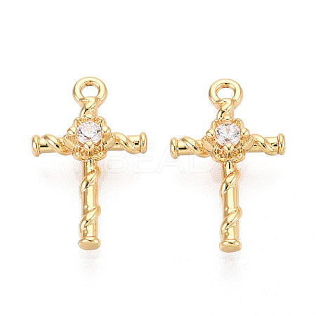Brass Pave Clear Cubic Zirconia Pendants KK-T074-105G-1