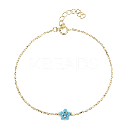 925 Sterling Silver Cubic Zirconia & Synthetic Turquoise Flower Link Bracelets XT0862-3-1