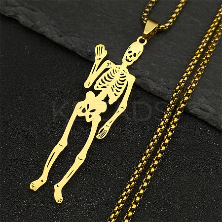 201 Stainless Steel Skeleton Pendant Necklaces NJEW-K283-08G-1