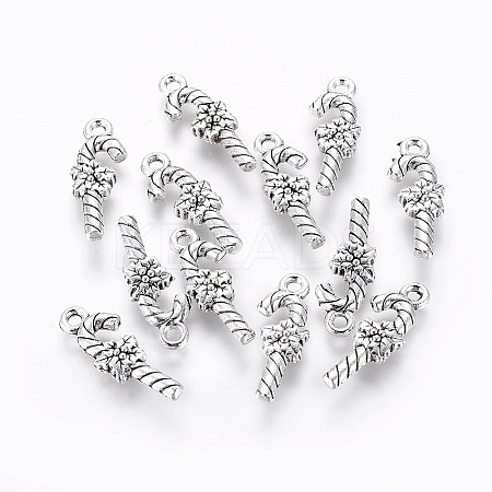 Tibetan Style Alloy Christmas Crutch Pendants LS-TIBEP-GC161-AS-RS-1