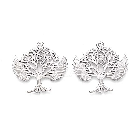 304 Stainless Steel Hollow Tree of Life with Angel Wings Pendants STAS-T067-39P-1