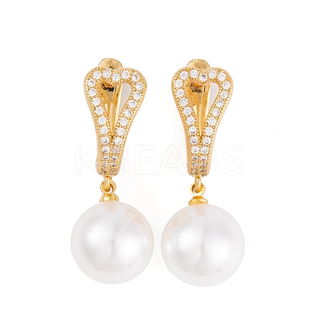 Rack Plating Brass Clear Cubic Zirconia ABS Pearl Earrings EJEW-S219-15G-05-1