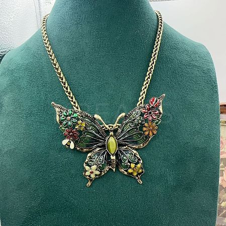 Flower Butterfly Alloy Colorful Enamel & Cat Eye Pendant Necklaces for Women FS-WGE41F5-01-1
