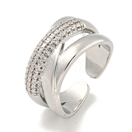 Rack Plating Brass Micro Pave Cubic Zirconia Open Cuff Rings RJEW-I104-19P-1