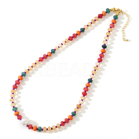 Elegant Imitation Pearl & Rondelle Natural Mixed Stone Beaded Necklaces FG9664-2-1