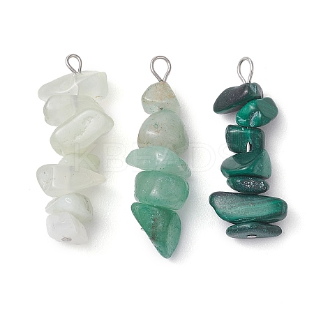 Gradient Color Natural Green Aventurine & Natural Prehnite & Natural Malachite Chip Beaded Pendants PALLOY-JF02791-05-1