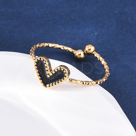 Heart 304 Stainless Steel Enamel Cuff Rings RJEW-D306-32G-02-1