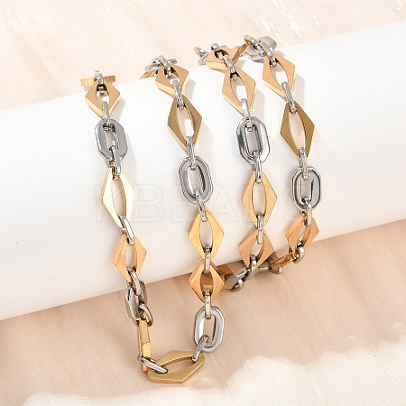 201 Stainless Steel Oval & Rhombus Link Chain Necklaces for Women NJEW-B143-01GP-1
