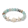 Dyed Synthetic Turquoise Turtle and Starfish Beaded Bracelets BJEW-JB10062-02-1
