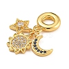 Rack Plating Brass Clear & Blue Cubic Zirconia European Dangle Charms KK-U035-27G-2