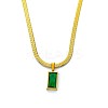 Stainless Steel Green Cubic Zirconia Rectangle Pendant Necklaces for Women WGBD318-01-3