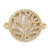Rack Plating Brass Micro Pave Clear Cubic Zirconia Flat Round with Tree Connector Charms KK-A234-034G-1