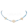 Synthetic Turquoise Starfish & Turtle & Seed Beaded Necklace for Women NJEW-JN04482-02-3