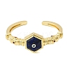 Hexagon Brass Pave Natural Lapis Lazuli & Cubic Zirconia Cuff Bangles for Women BJEW-Z172-01G-10-4