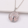 Natural Rose Quartz Alloy Tree of Life Pendant Necklaces for Women Men FS-WG931AE-02-1