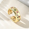 Brass Micro Pave Colorful Cubic Zirconia Cuff Open Rings RJEW-Z145-05G-1