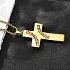 201 Stainless Steel Wheat Cross Pendant Box Chain Necklaces for Women Men NJEW-B124-01G-4