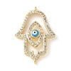 Brass Micro Pave Cleear Cubic Zirconia Evil Eye Hamsa Hand Connector Charms KK-C086-15A-G-1
