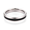 Black Enamel Grooved Line Finger Ring RJEW-I089-24A-2