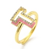 Mixed Color Enamel Initial Letter Adjustable Ring with Clear Cubic Zirconia RJEW-P045-01G-T-4