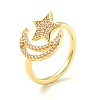 Clear Cubic Zirconia Moon and Star Open Cuff Ring for Women ZIRC-P096-15G-1