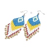 Glass Seed Braided Rhombus with Tassel Chandelier Earrings LS-EJEW-H084-03P-2