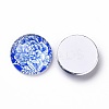 Blue and White Floral Printed Glass Cabochons GGLA-A002-20mm-XX-2