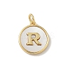 Brass Pave Natural Shell Flat Round with Letter Charms KK-Z115-13G-R-1