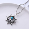 Stylish Stainless Steel Synthetic Turquoise Ship Wheel Pendant Punk Necklaces for Men's Fashion SI8136-1-1